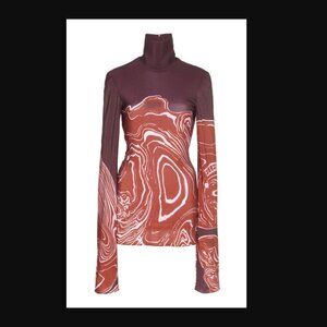 ELLERY Marble Printed Jersey Turtleneck Top In Burgundy Size Medium